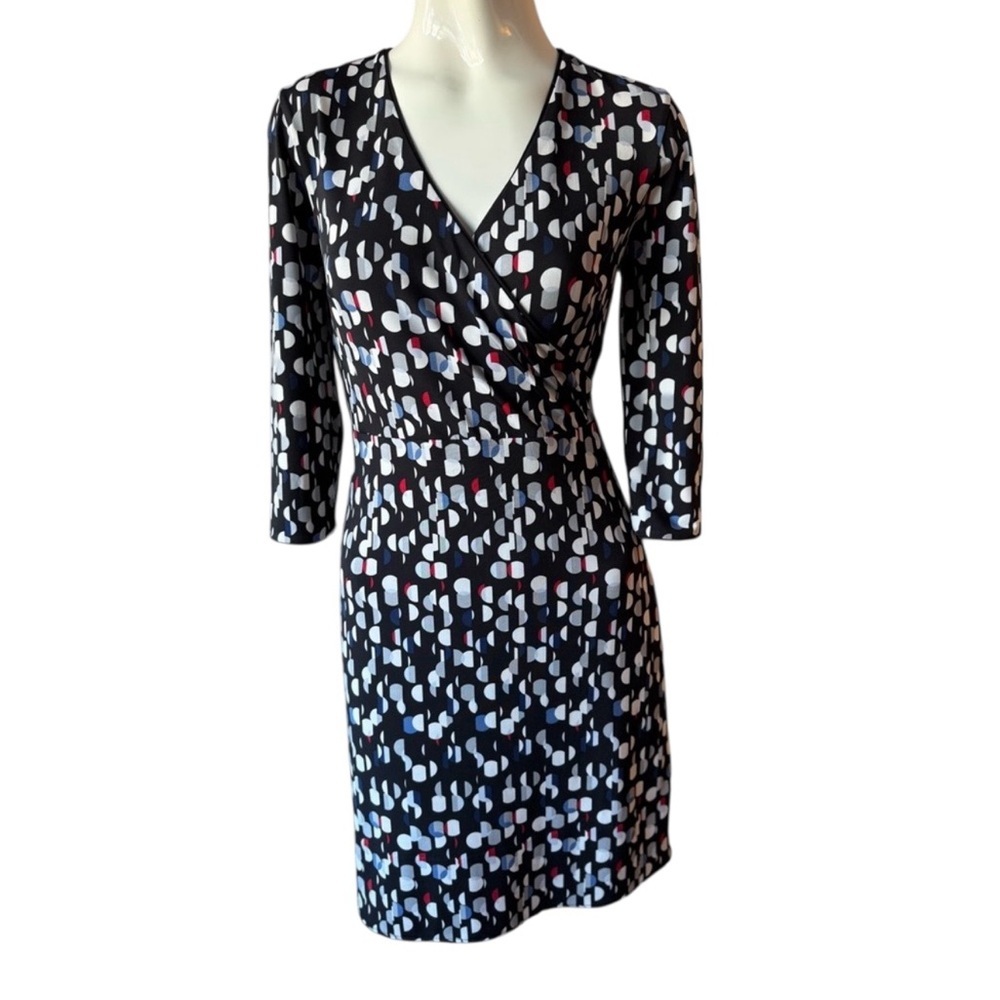WHBM Stylish Black and White Patterned Dress long Sleeve Knee Length SIZE XXS